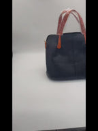 Ladies' Luxury Genuine Leather Tote Bag - Spacious, Two-Tone Gray with Brown Leather Accents, Zip Closure, Can Be Worn As a Crossbody Or Shoulder Bag.