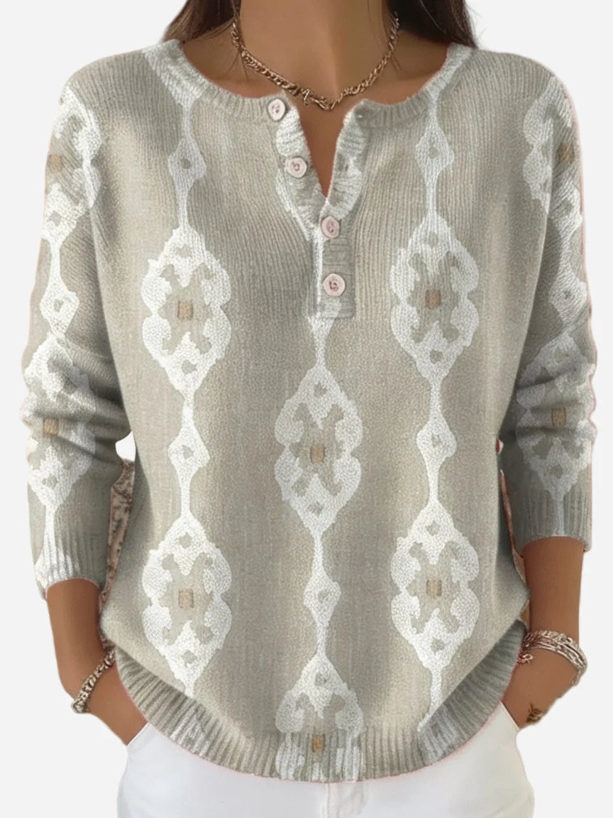 Keira - Vintage Abstract Buttoned Sweater